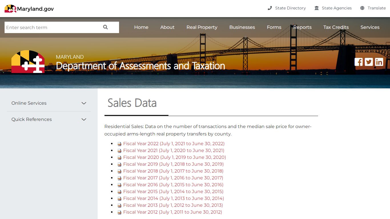 Sales Data - Maryland Department of Assessments and Taxation